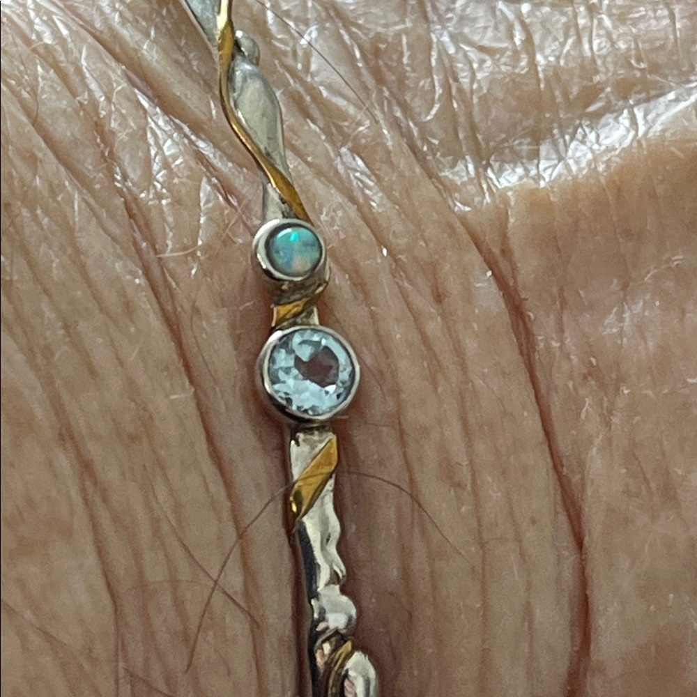 Elegant Gold and Silver Women's Bracelet with opal and aquamarine stones - Picture 6 of 9